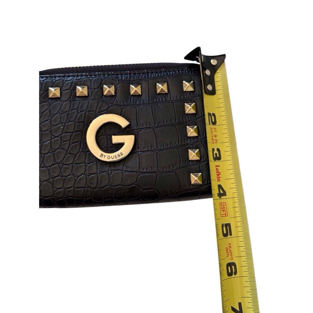 GUESS Medium Zip Around Wallet Black Faux Croc Leather Gold Grommet Studs - Picture 7 of 7